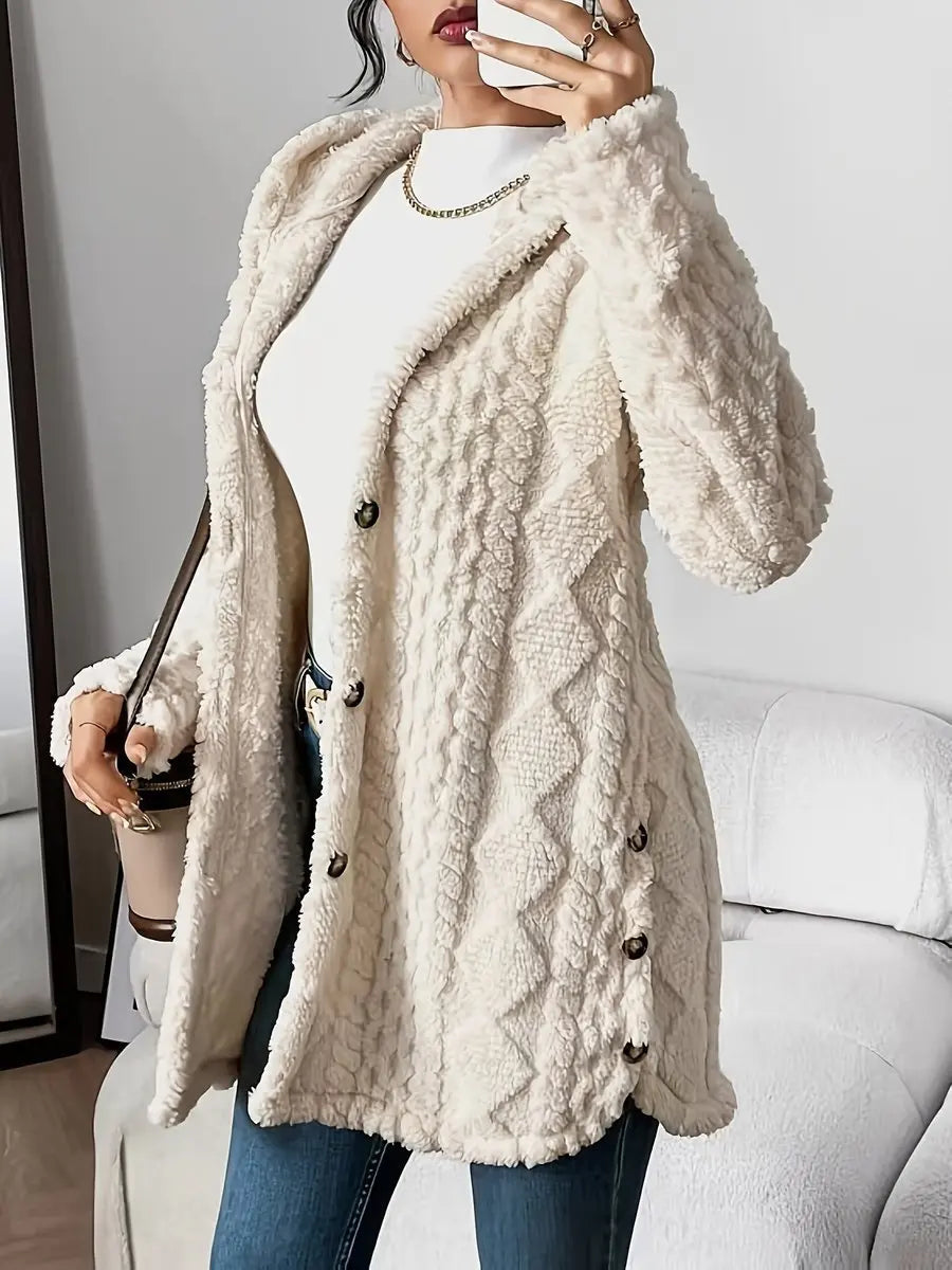 Grace | Women's Plush Hooded Button-Front Longline Cardigan