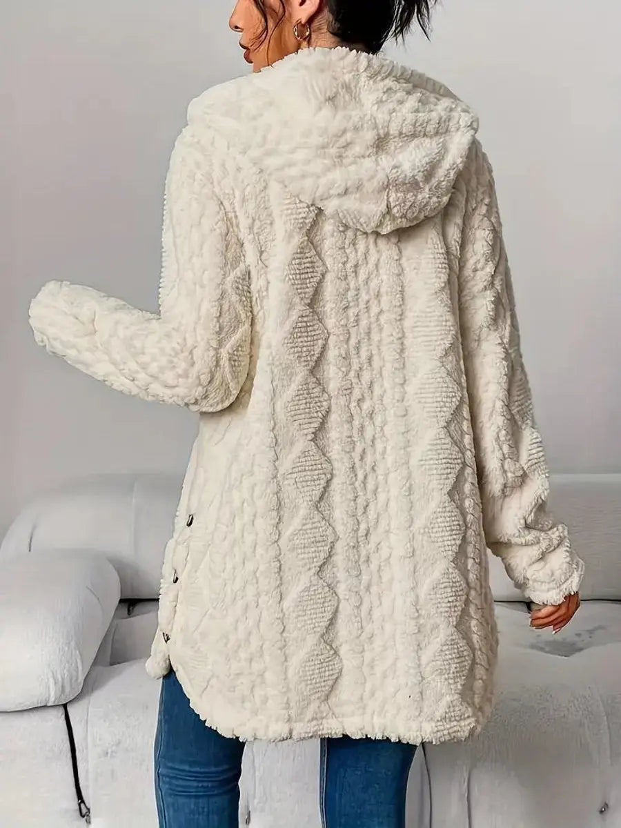 Grace | Women's Plush Hooded Button-Front Longline Cardigan
