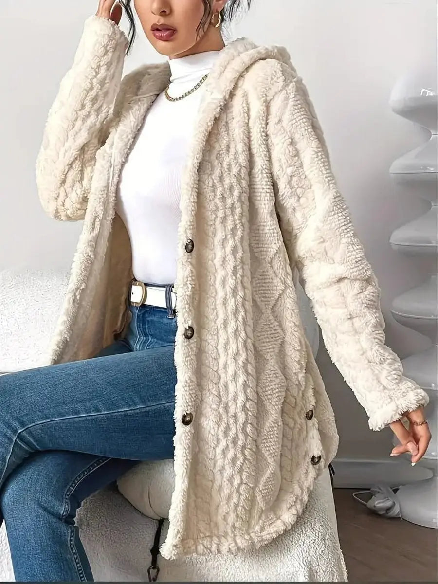 Grace | Women's Plush Hooded Button-Front Longline Cardigan