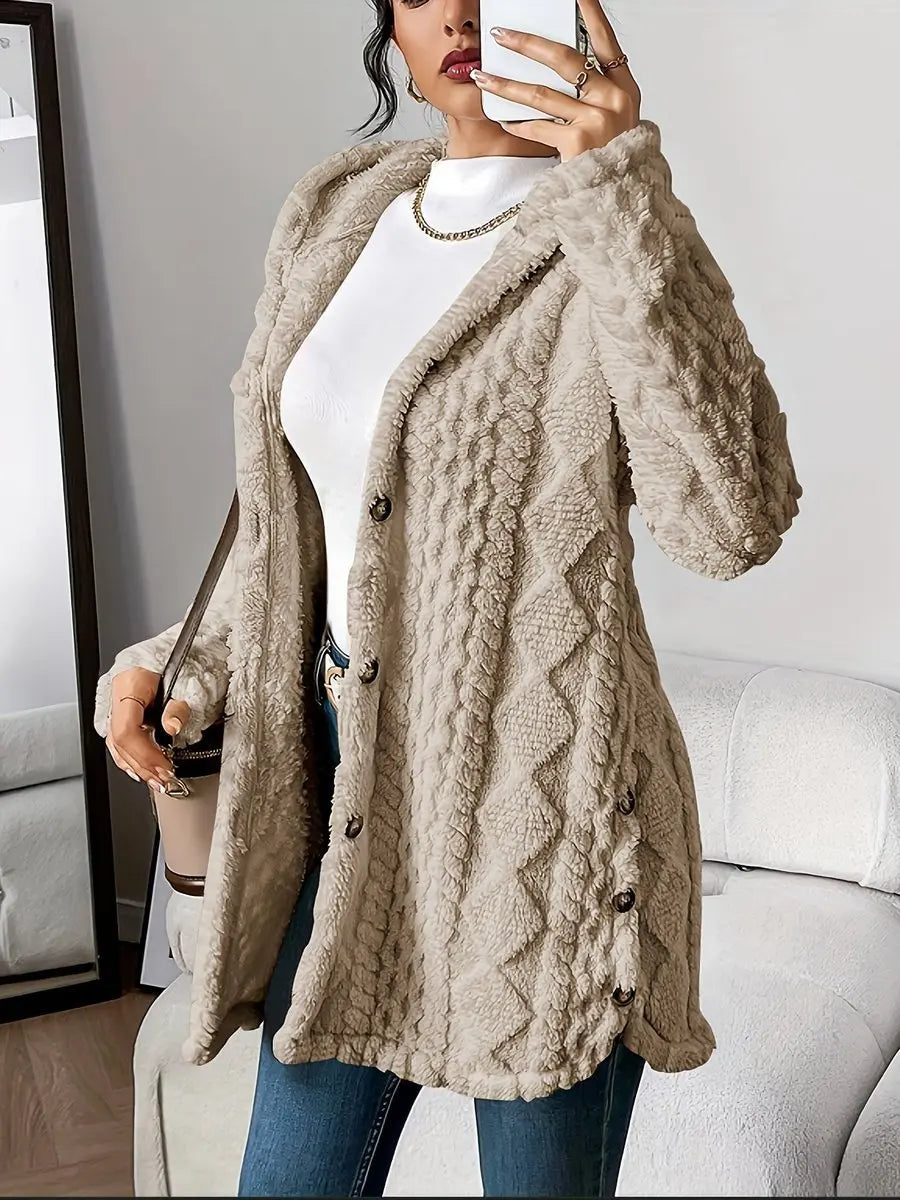 Grace | Women's Plush Hooded Button-Front Longline Cardigan
