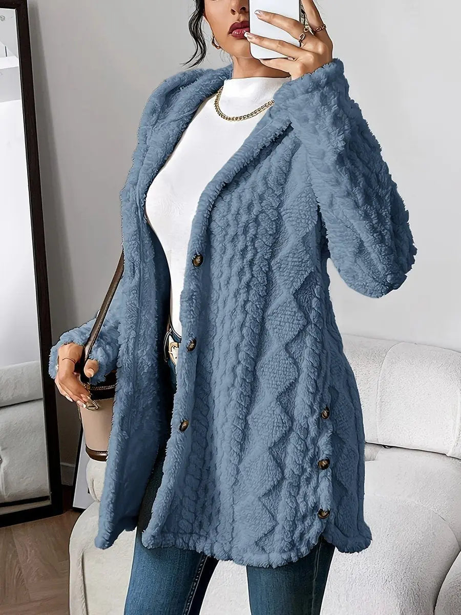 Grace | Women's Plush Hooded Button-Front Longline Cardigan