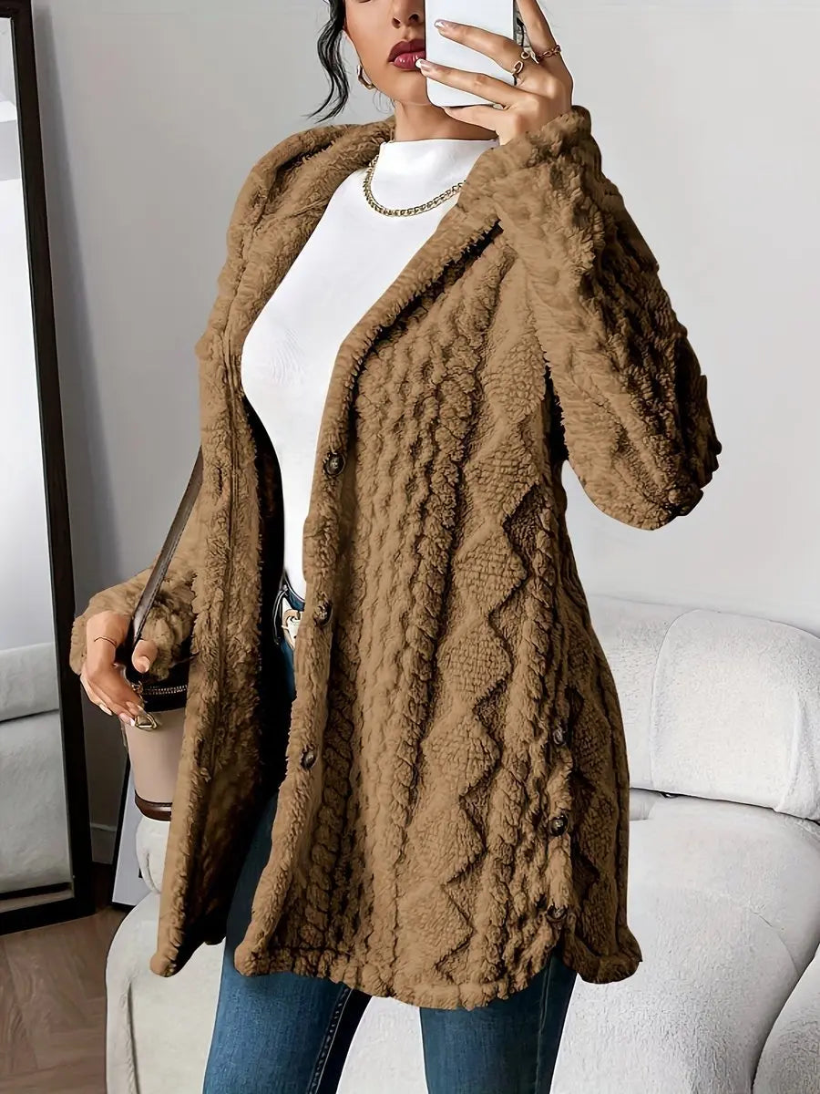 Grace | Women's Plush Hooded Button-Front Longline Cardigan