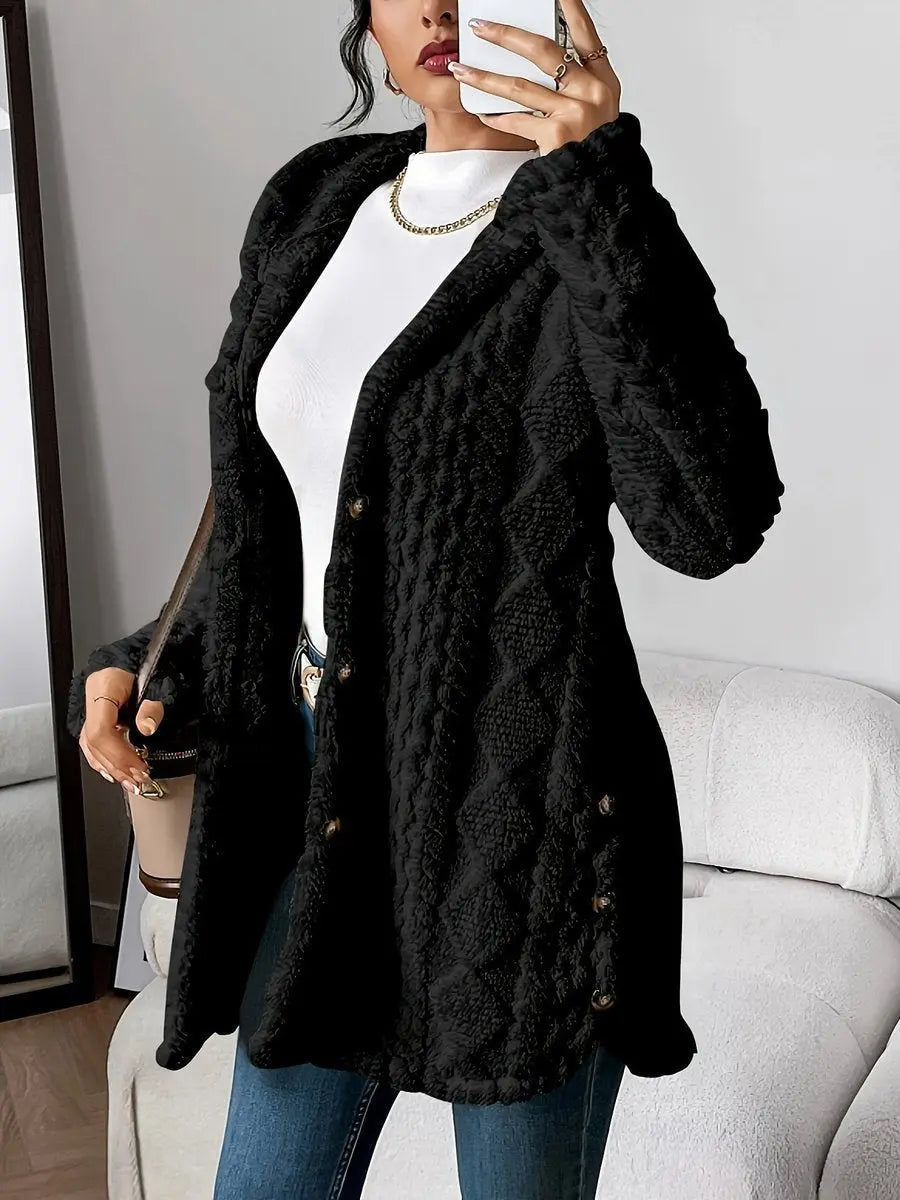 Grace | Women's Plush Hooded Button-Front Longline Cardigan
