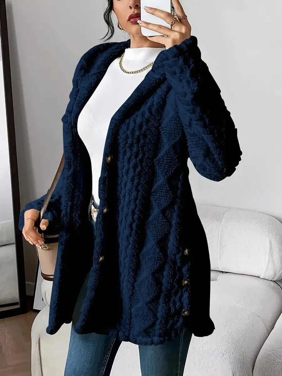 Grace | Women's Plush Hooded Button-Front Longline Cardigan