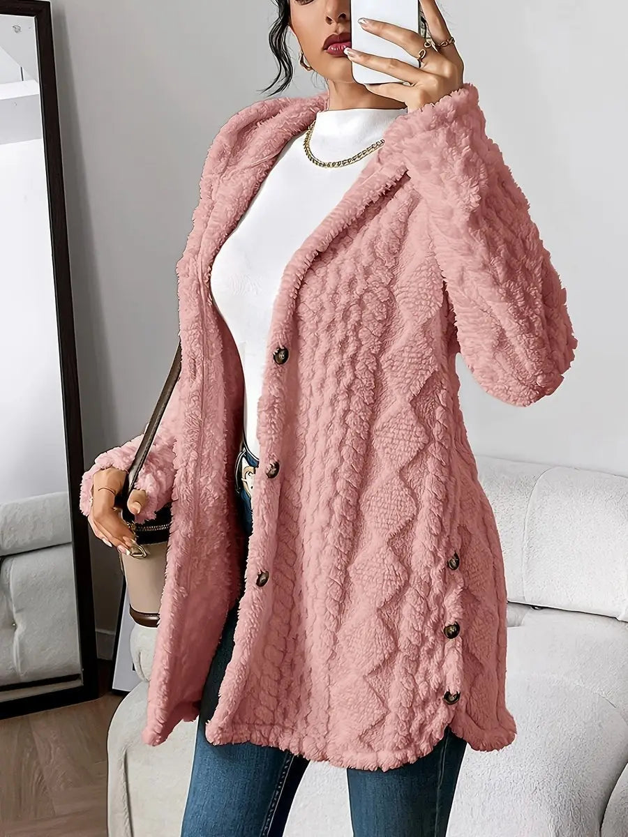 Grace | Women's Plush Hooded Button-Front Longline Cardigan