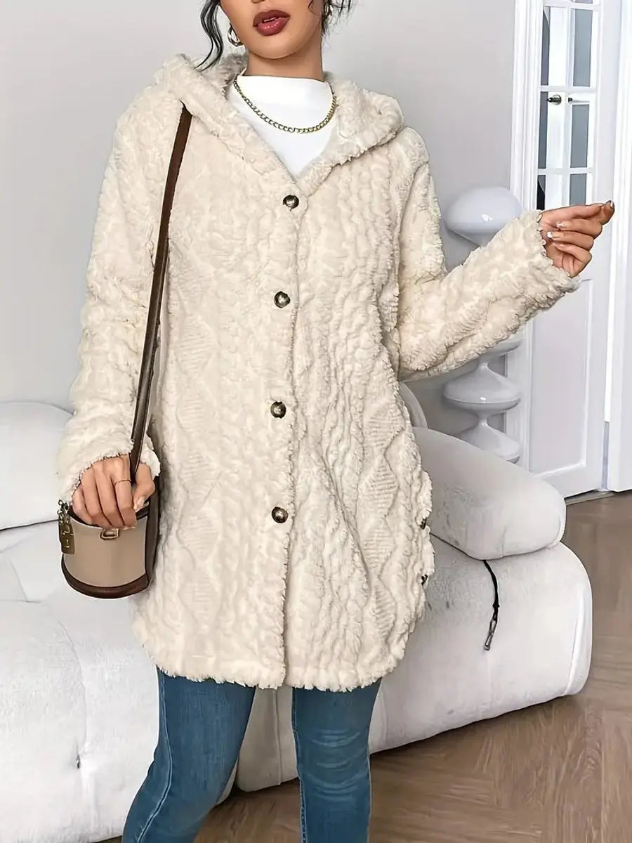 Grace | Women's Plush Hooded Button-Front Longline Cardigan