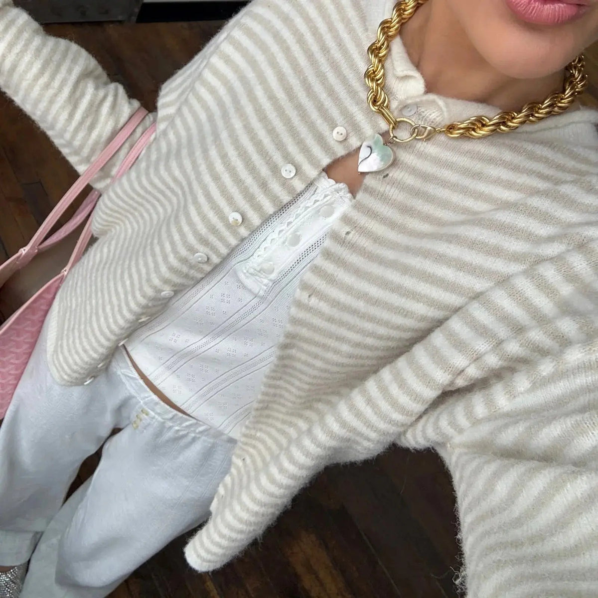 Grace | Women's Striped Button Front Cardigan Stand Collar