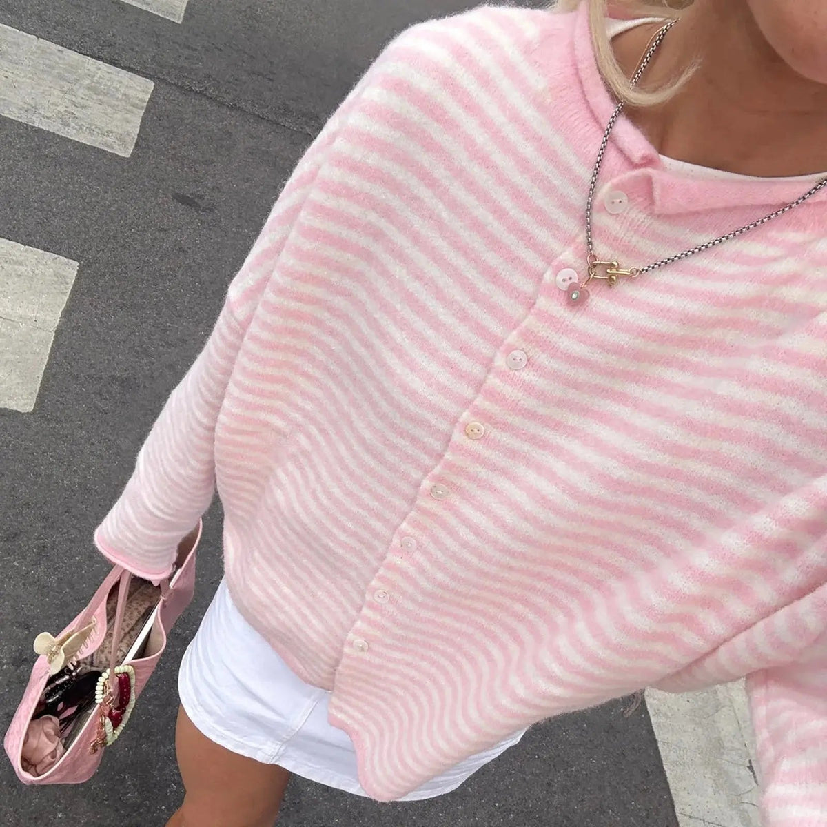 Grace | Women's Striped Button Front Cardigan Stand Collar