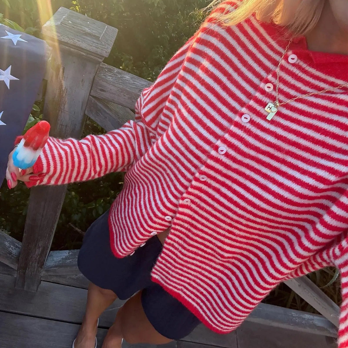 Grace | Women's Striped Button Front Cardigan Stand Collar